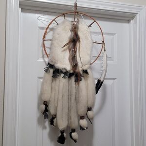 VTG Native American Handmade Mandella Southwest Dream‎ Catcher Fur 30"x14" READ